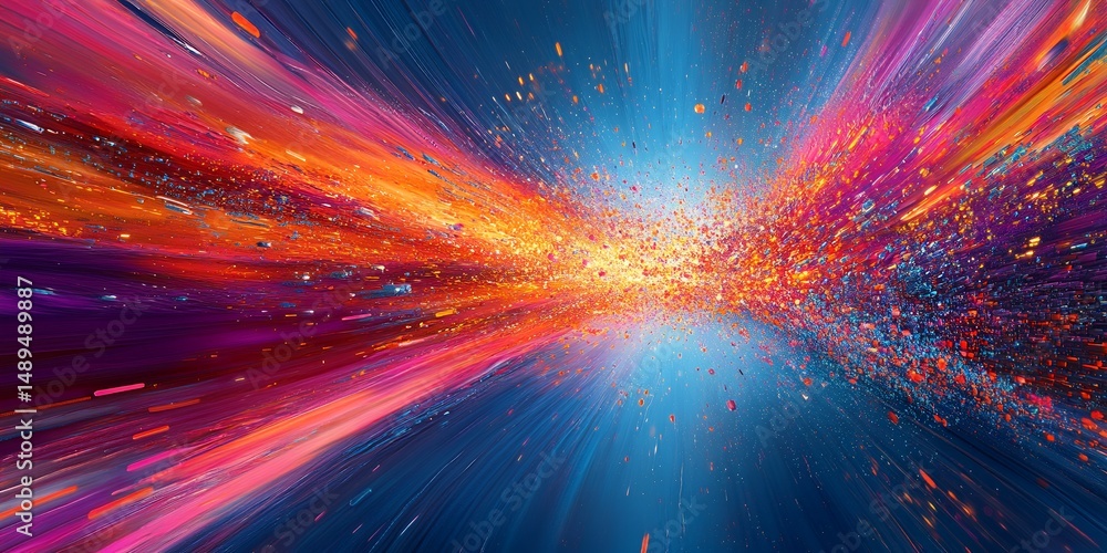 Poster vibrant abstract art digital painting colorful explosion of light streaks and particles background i