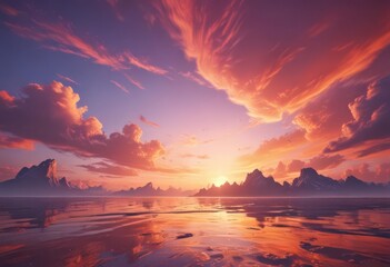 Abstract vibrant sky, sunset's swirling colors create an enchanting, dreamy horizon  , enchanting, swirling, sunset