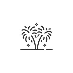 Celebration fireworks burst above ground on white backdrop minimal design