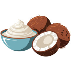 Organic coconut flour in ceramic bowl healthy food isolated vector illustration on white background