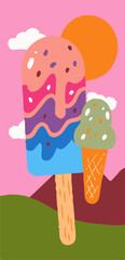 Colorful Popsicle and Ice Cream Cone Summer Illustration