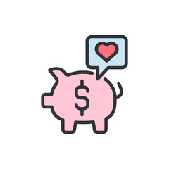 Pink Piggy Bank With Dollar Sign Symbol And Heart Speech Bubble