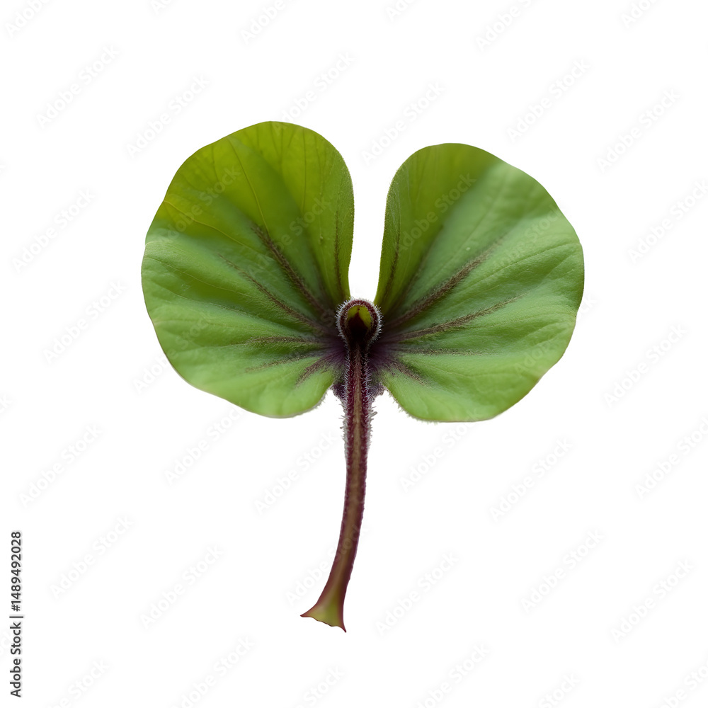 Poster photorealistic macro image of an oxalis plant leaf, displaying intricate details and textures agains
