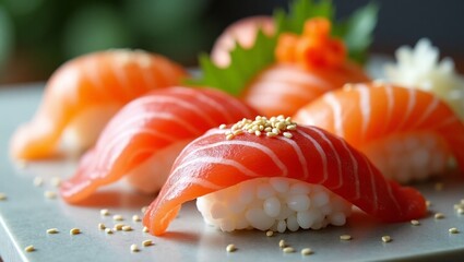 Macro Shot of Sushi Rolls – Detailed Close-Up of Traditional Japanese Food with Fresh Ingredients and Elegant Presentation