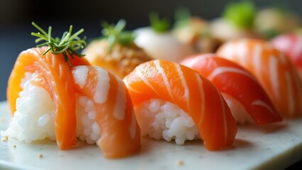 Macro Shot of Sushi Rolls – Detailed Close-Up of Traditional Japanese Food with Fresh Ingredients and Elegant Presentation