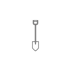 Black outlined shovel digs ground white background simple graphic
