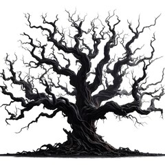 An old dark spooky dead tree isolated on white background