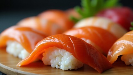 Macro Shot of Sushi Rolls – Detailed Close-Up of Traditional Japanese Food with Fresh Ingredients and Elegant Presentation