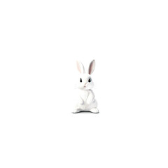 Obraz premium A cute, fluffy white bunny sits upright against a black backdrop, emitting purity and tranquility.