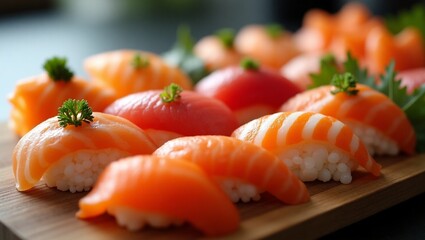 Macro Shot of Sushi Rolls – Detailed Close-Up of Traditional Japanese Food with Fresh Ingredients and Elegant Presentation