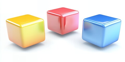 Fototapeta premium Three glossy cubes in vibrant red yellow and blue colors isolated on white background ideal for presentations or design projects showing choices options or selections