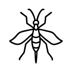 Mosquito Outline Icon Vector – Simple Black Line Flying Insect