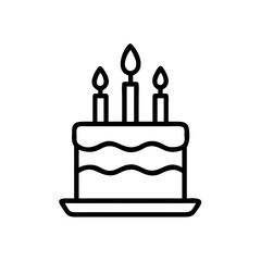 Birthday Cake Icon – Line Art Illustration with Candles and Plate