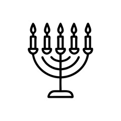 Candle Holder Line Icon – Minimal Menorah Style Vector Illustration