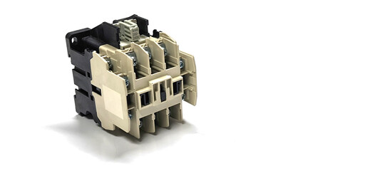 Magnetic contactor on white background. Electrical control equipment.