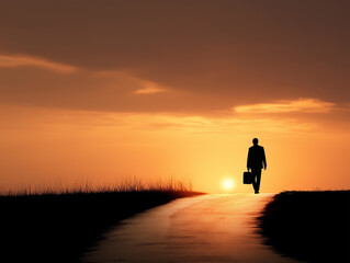 new way. Silhouette of a businessman walking on the final curve