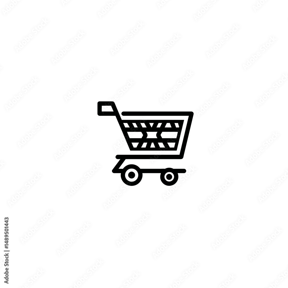 Poster shopping cart icon moves in design retail context simple