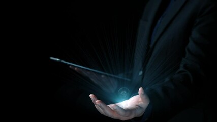 Human interact with AI artificial intelligence brain processor in concept of AI artificial intelligence engineering, big data and AI machine learning to use generative AI for business support. UUID