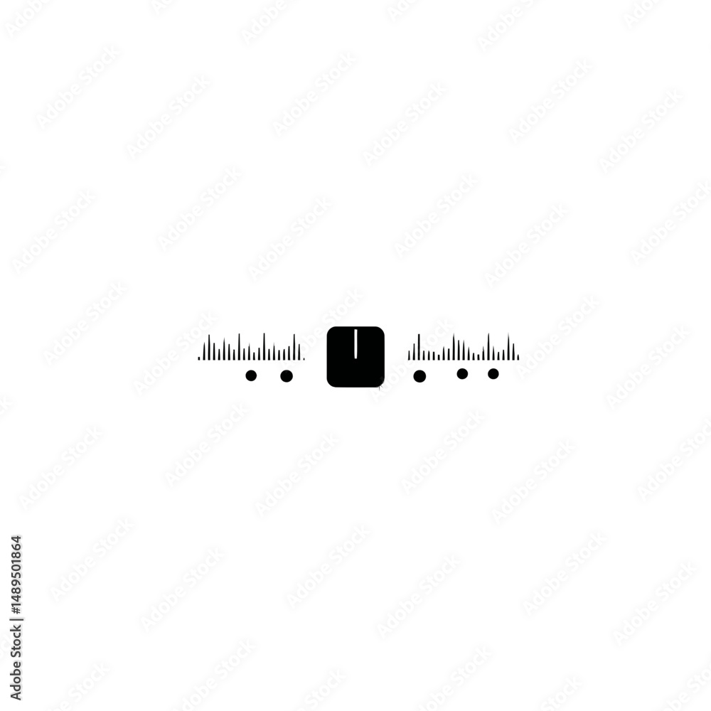 Poster black volume knob controls audio signals on white surface digital minimalism