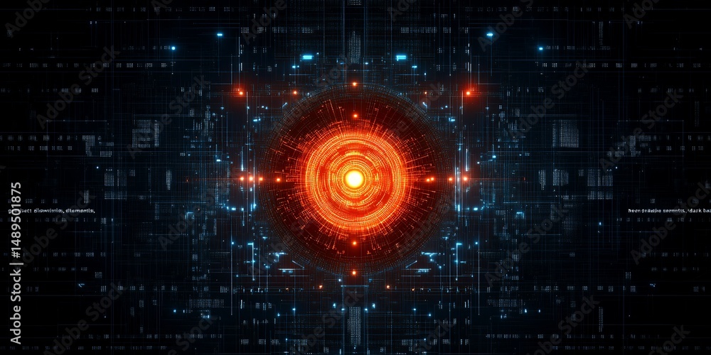 Poster abstract digital technology background with glowing orange and blue circuit board pattern a futurist