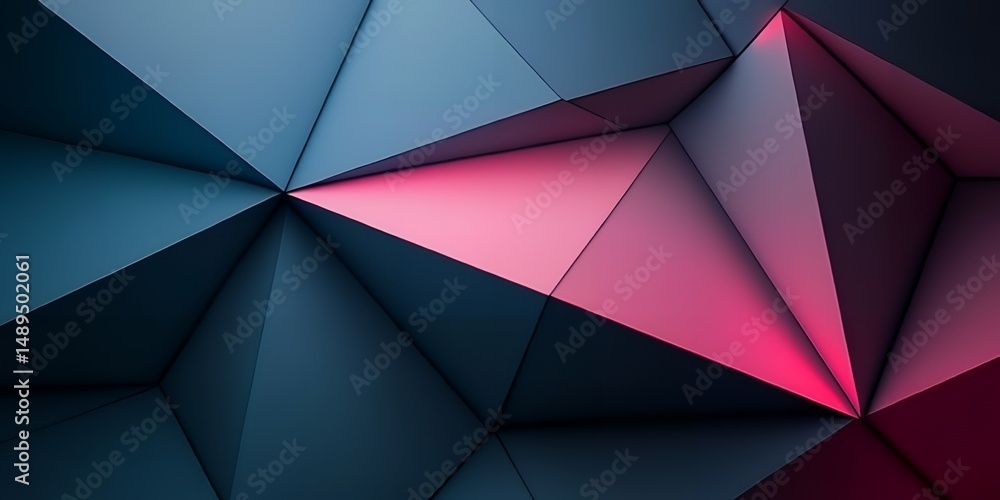 Poster abstract pink and dark blue geometric shapes background modern design 3d render triangles polygonal 