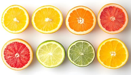 Obraz premium Colorful Citrus Slices Featuring Orange, Lime, Lemon, and Grapefruit