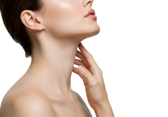 Touching Neck of Woman in Studio with Transparent Background