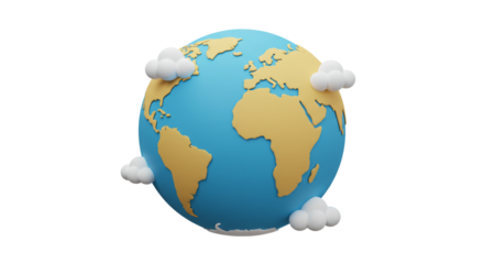 3D Render of Earth with Fluffy Clouds Global Connection Concept