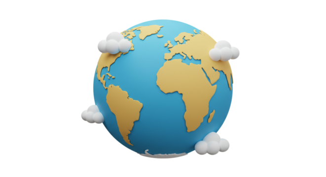 3D Render of Earth with Fluffy Clouds Global Connection Concept