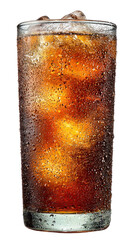 Refreshing Cola: Capturing the refreshing essence of an ice-cold cola in a tall glass, sparkling with condensation and brimming with bubbles.