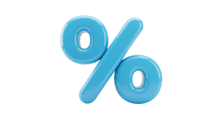 3D Render of a Light Blue Percentage Symbol