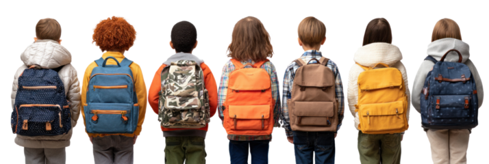 School's Out: Group of young students, each bearing a unique backpack, heads into the dawn of a new scholastic season. A visual poem about childhood, education, and the path to knowledge.