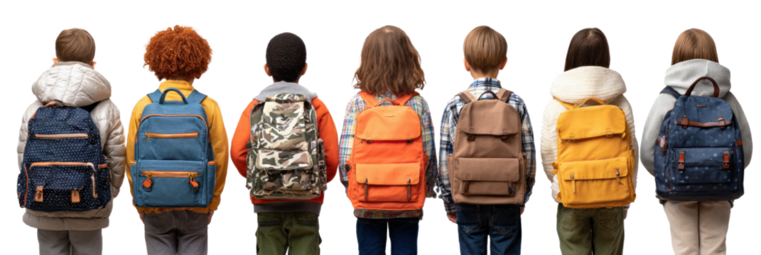 School's Out: Group of young students, each bearing a unique backpack, heads into the dawn of a new scholastic season. A visual poem about childhood, education, and the path to knowledge.