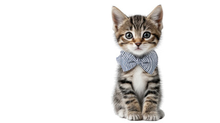 Charming Kitten in Bowtie: A single, adorable kitten with captivating eyes and a stylish bowtie poses, its presence radiating cuteness and charm.