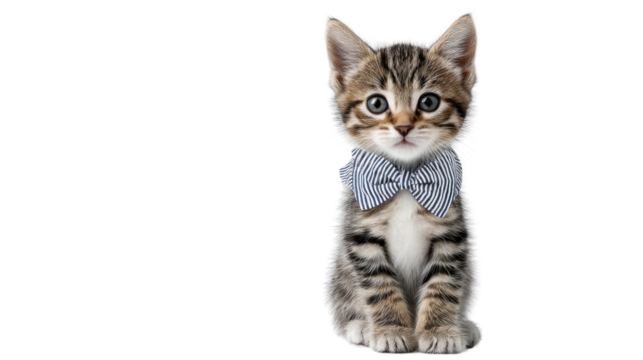 Charming Kitten in Bowtie: A single, adorable kitten with captivating eyes and a stylish bowtie poses, its presence radiating cuteness and charm.