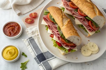 Delicious Submarine Sandwiches A Flat Lay Photography of Gourmet Ingredients