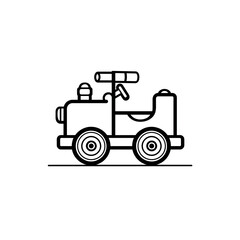 Outline toy firetruck rolls simply on white background artwork