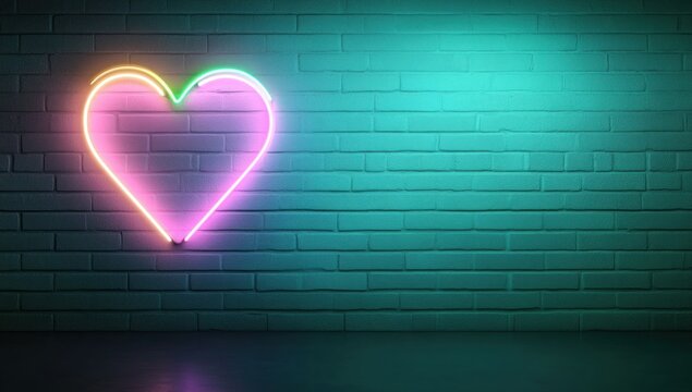 Fototapeta Neon heart on brick wall