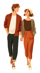 Fototapeta premium Couple Walking Hand in Hand: A stylish young couple strolls hand-in-hand, their connection palpable as they share a tender moment together.