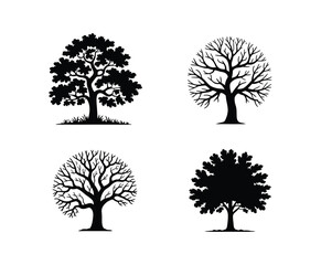 Minimal Oak Tree Silhouette EPS Vector Template