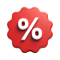 A red discount tag with a white percentage sign  promotion and marketing design isolated on transparent backgruond
