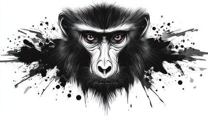 Monochrome monkey portrait, bold graphic design