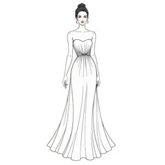 Fototapeta premium Elegant Fashion Model Illustration in a Flowing Strapless Dress