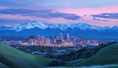 Salt Lake City Skyline at Dusk with Majestic Mountain Range