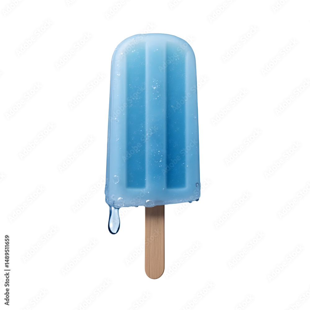 Poster refreshing blue raspberry popsicle with icy surface and droplets on a plain setting a tempting summe