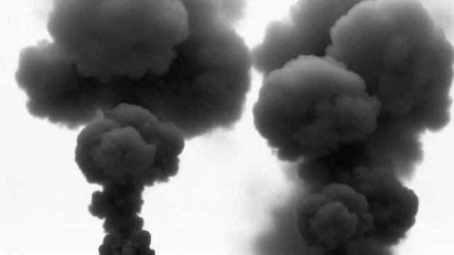 Set of two variations of a black smoke explosion. After the explosion animation, smoke continues to be emitted from the explosion point until the end of the . File contains Alpha Channel.