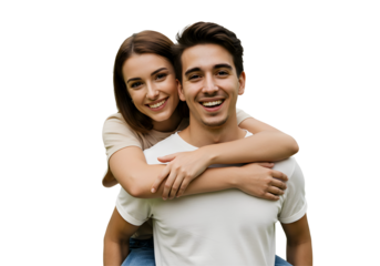 Couple Having Fun Together Piggyback Ride and Smiling
