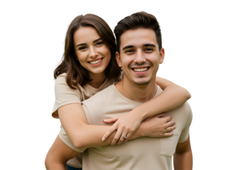 Smiling Couple Embracing with a Piggyback Ride and Happy Expression