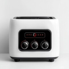 Obraz premium Modern White Toaster with Control Dials and Sleek Design