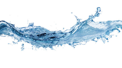 Water Splash: Dynamic splash of fresh, clear water, captured mid-air against a pure white background, showcasing the fluidity and energy of liquid motion.